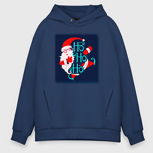 Мужское худи оверсайз Санта Клаус спешит поздравить / Тёмно-синий – фото 1