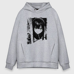 Толстовка оверсайз мужская Девушка с блеклым взглядом, цвет: меланж