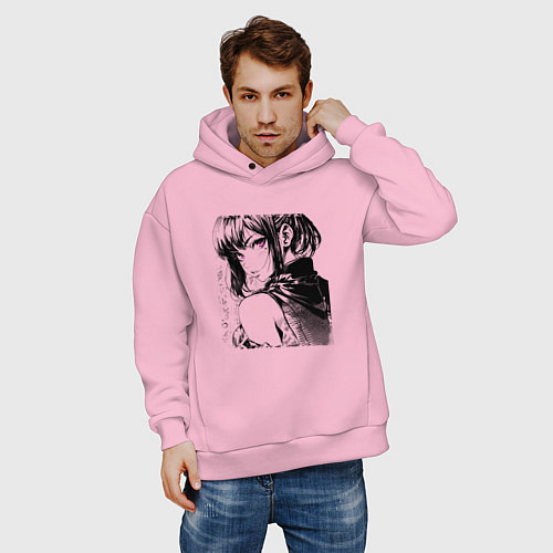 Мужское худи оверсайз Девушка с фиолетовыми глазами / Светло-розовый – фото 3