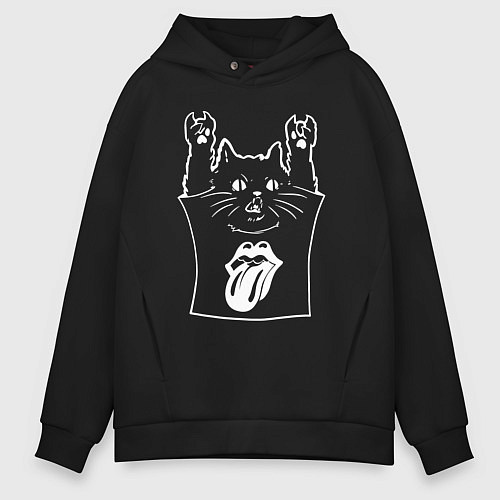 Мужское худи оверсайз Rolling Stones - cat rock / Черный – фото 1