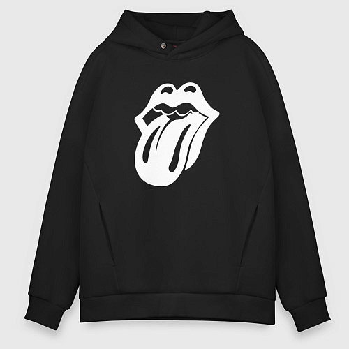 Мужское худи оверсайз Rolling Stones - white logo / Черный – фото 1