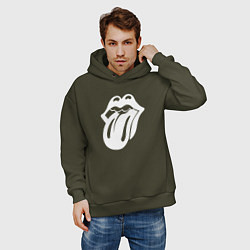 Толстовка оверсайз мужская Rolling Stones - white logo, цвет: хаки — фото 2