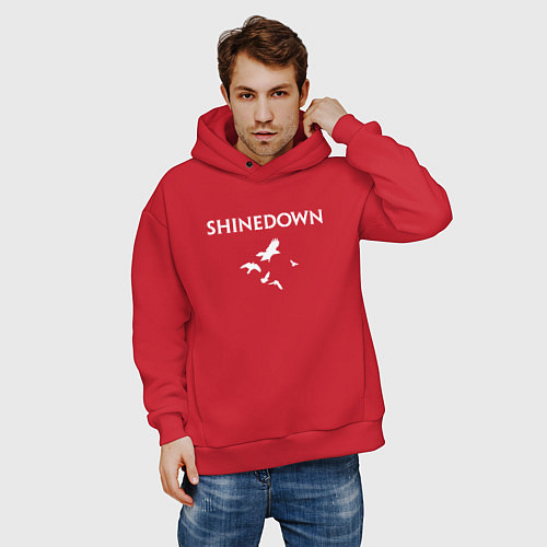 Мужское худи оверсайз Shinedown - logo / Красный – фото 3