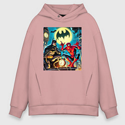 Толстовка оверсайз мужская Batman with Spider-man - ai art fantasy, цвет: пыльно-розовый