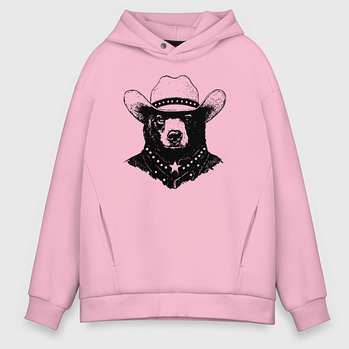 Мужское худи оверсайз Медведь ковбой на диком западе / Светло-розовый – фото 1
