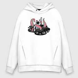 Толстовка оверсайз мужская Схватка с космическим осьминогом, цвет: белый
