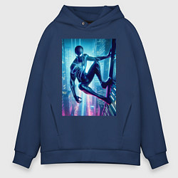 Толстовка оверсайз мужская Чувак-паук висит на стене небоскрёба, цвет: тёмно-синий