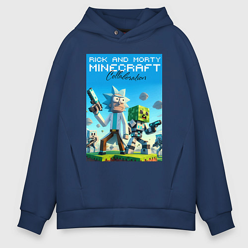 Мужское худи оверсайз Rick and Morty Minecraft - collaboration / Тёмно-синий – фото 1