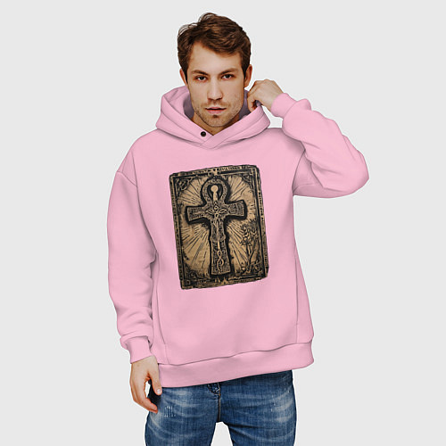 Мужское худи оверсайз Египетский крест Анкх знак вечной жизни / Светло-розовый – фото 3