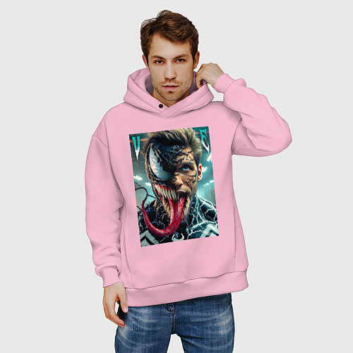 Мужское худи оверсайз Venom and Eddie - ai art fantasy / Светло-розовый – фото 3