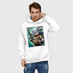 Толстовка оверсайз мужская Ёжик Соник солдат спецназа - нейроарт, цвет: белый — фото 2