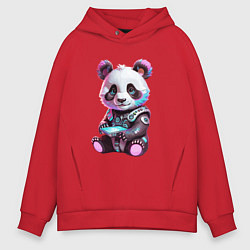 Толстовка оверсайз мужская Funny panda - cyberpunk fantasy, цвет: красный