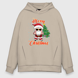 Толстовка оверсайз мужская Дед мороз поздравляет с новым годом, цвет: миндальный