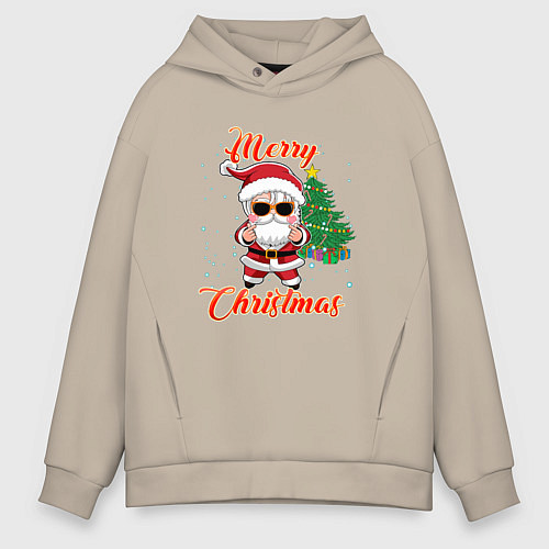 Мужское худи оверсайз Дед мороз поздравляет с новым годом / Миндальный – фото 1