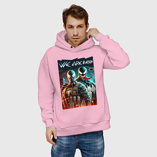 Мужское худи оверсайз We are Venom - meme / Светло-розовый – фото 3