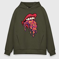 Толстовка оверсайз мужская Crazy lips, цвет: хаки