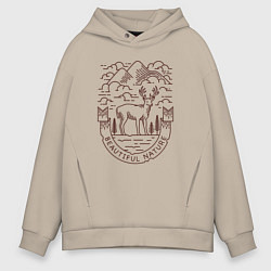 Толстовка оверсайз мужская Дикий и свободный олень, цвет: миндальный