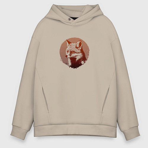 Мужское худи оверсайз Самоуверенный лис / Миндальный – фото 1