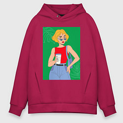 Толстовка оверсайз мужская Капучино вайб зеленый, цвет: маджента