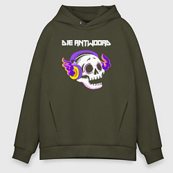 Толстовка оверсайз мужская Die Antwoord - неоновый череп, цвет: хаки