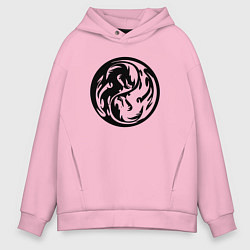 Толстовка оверсайз мужская Драконы инь янь, цвет: светло-розовый