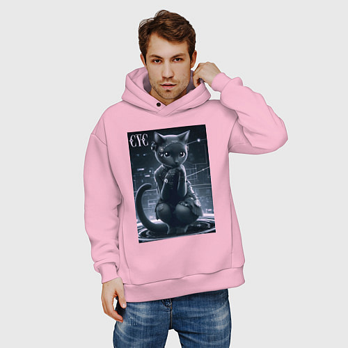 Мужское худи оверсайз Кибер кисуля / Светло-розовый – фото 3