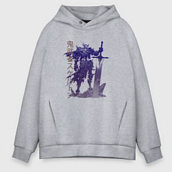 Толстовка оверсайз мужская Рогатый воин-скелет, цвет: меланж