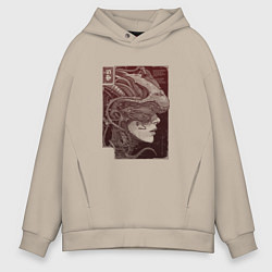 Толстовка оверсайз мужская Андроид в кибернетическом шлеме, цвет: миндальный