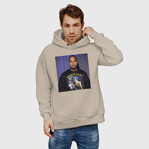 Мужское худи оверсайз Канье Уэст пивозавр / Миндальный – фото 3