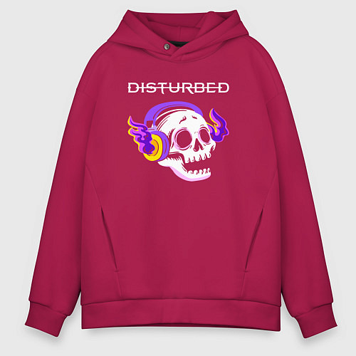Мужское худи оверсайз Disturbed - неоновый череп / Маджента – фото 1