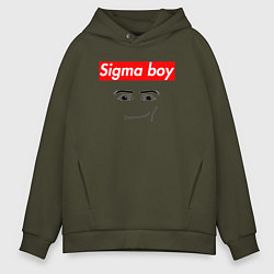 Толстовка оверсайз мужская Sigma boy roblox face - gaming meme collab, цвет: хаки