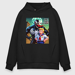 Толстовка оверсайз мужская Venom and pioneer Donald - meme, цвет: черный