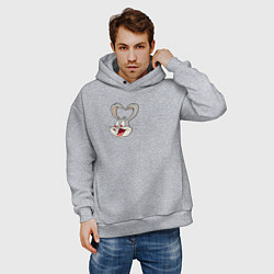 Толстовка оверсайз мужская Багз Банни поцелуй - парные зайцы, цвет: меланж — фото 2