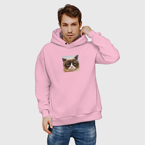 Мужское худи оверсайз Сердитая Кошка для пары / Светло-розовый – фото 3
