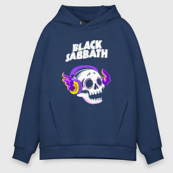 Толстовка оверсайз мужская Black Sabbath - неоновый череп, цвет: тёмно-синий