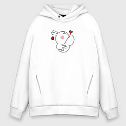 Толстовка оверсайз мужская Мультяшный кролик укусил для пары, цвет: белый