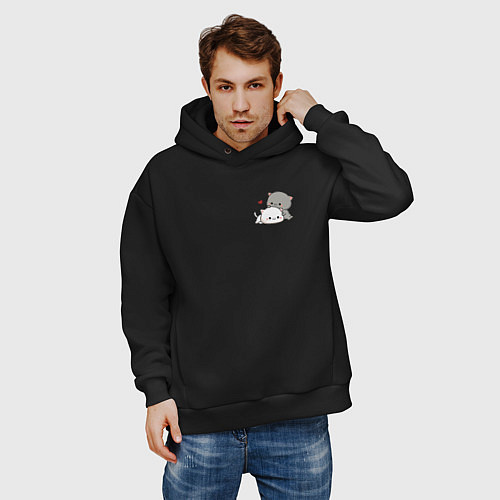 Мужское худи оверсайз Милые котики обнимаются для пары / Черный – фото 3