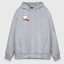 Толстовка оверсайз мужская Милый белый котик в шарфике для пары, цвет: меланж