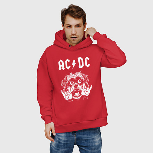 Мужское худи оверсайз AC DC rock dog / Красный – фото 3