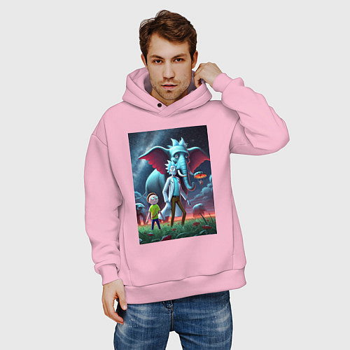 Мужское худи оверсайз Слон похожий на Рика Санчеса - прикол / Светло-розовый – фото 3