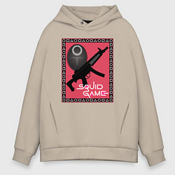 Толстовка оверсайз мужская Squid game gun and mask, цвет: миндальный