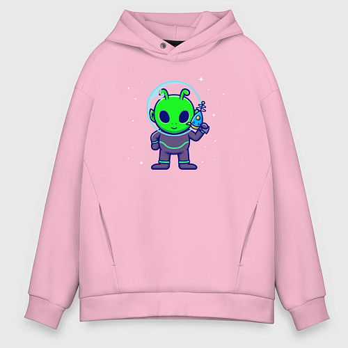 Мужское худи оверсайз Пришелец с бластером / Светло-розовый – фото 1