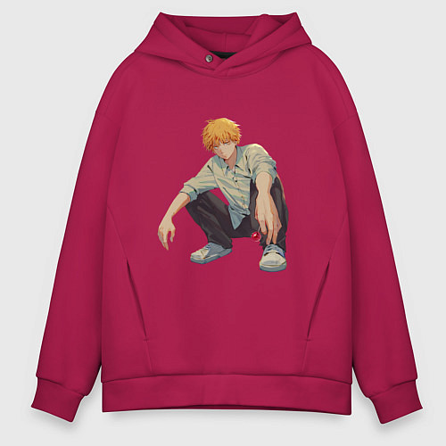 Мужское худи оверсайз Человек-бензопила Денджи чилл / Маджента – фото 1