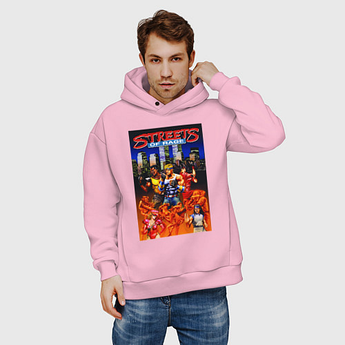 Мужское худи оверсайз Streets of rage - bare knuckle / Светло-розовый – фото 3