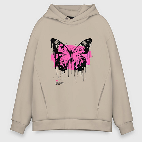 Мужское худи оверсайз Grunge butterfly / Миндальный – фото 1