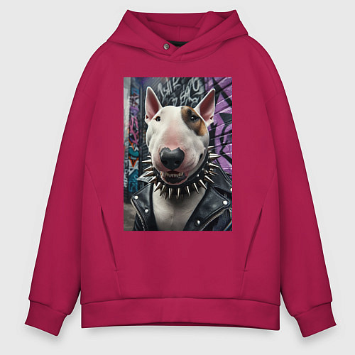 Мужское худи оверсайз Морда крутого бультерьера / Маджента – фото 1