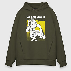 Толстовка оверсайз мужская Buffy we can slay it, цвет: хаки