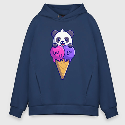 Мужское худи оверсайз Panda ice cream / Тёмно-синий – фото 1