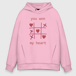 Толстовка оверсайз мужская You won my heart, цвет: светло-розовый