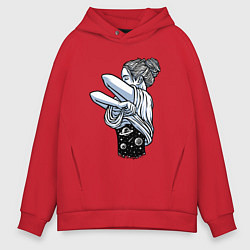 Толстовка оверсайз мужская Космическая красотка, цвет: красный